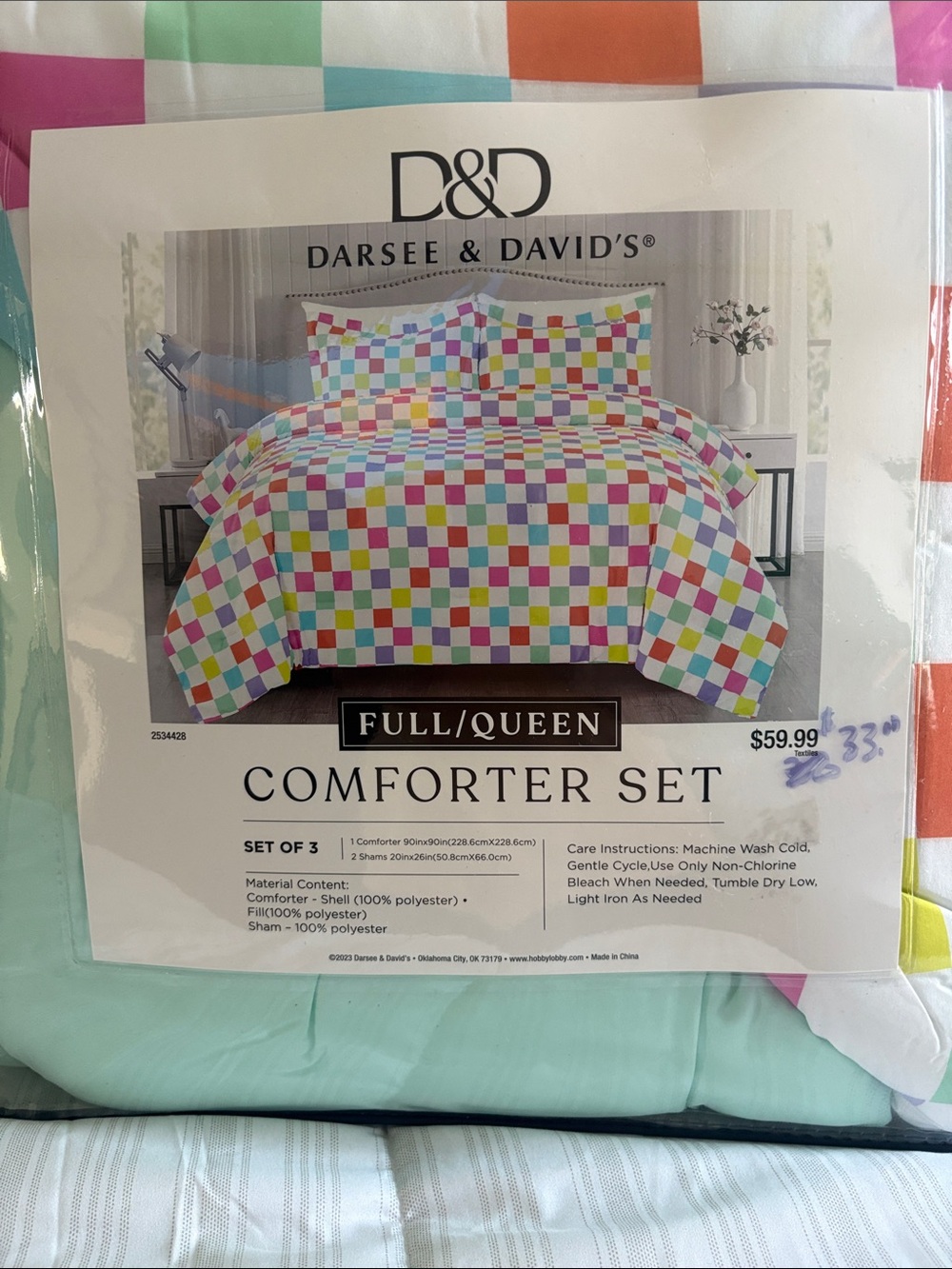 Darsee & David's Full/Queen Multicolor Check Comforter Set